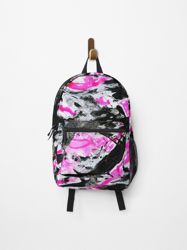 Thumbnail 1 of 3, Backpack, Abstract In Black, Pink and Silver designed and sold by LymphomaLass.