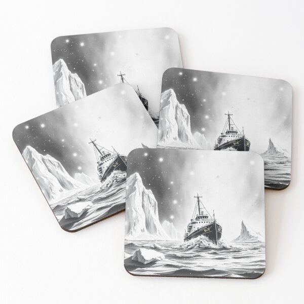 Item preview, Vintage Arctic Ship Iceberg Night - Black and White Art designed and sold by EllDAV777.