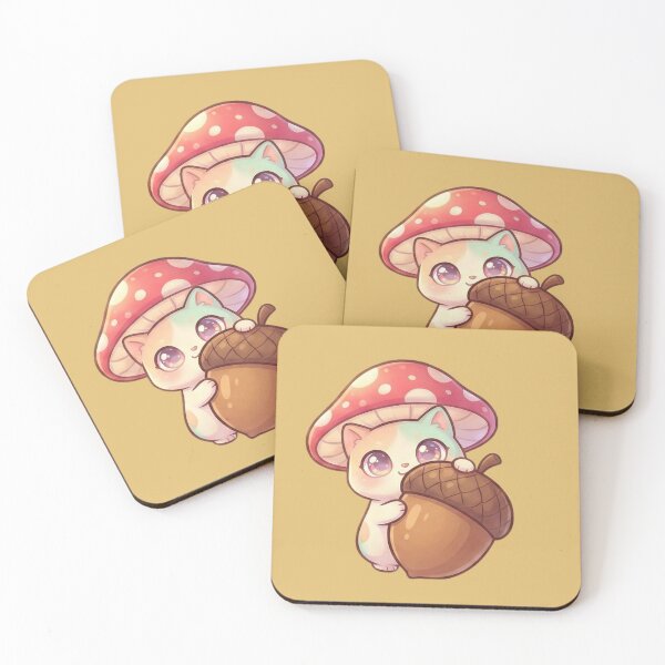 Item preview,   Kawaii Cat with Mushroom Hat Holding ‘Cute Cat’ Sign” designed and sold by Eman4design.