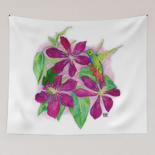 Item preview, Green Breasted Mango Humminbird ith Clematis designed and sold by Jesus Vichareli.