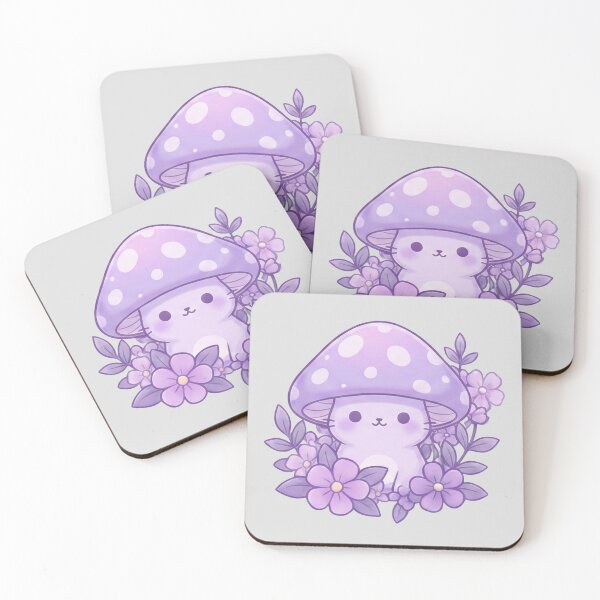 Item preview, “Purple Kawaii Cat with Mushroom Nest Hat – Magical Plant Lover” designed and sold by Eman4design.