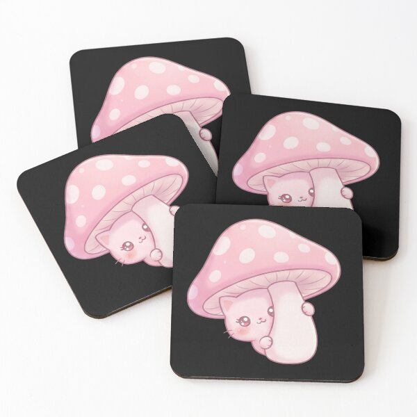 Item preview,  Kawaii Cat with Mushroom Hat Holding ‘Cute Cat’ Sign” designed and sold by Eman4design.