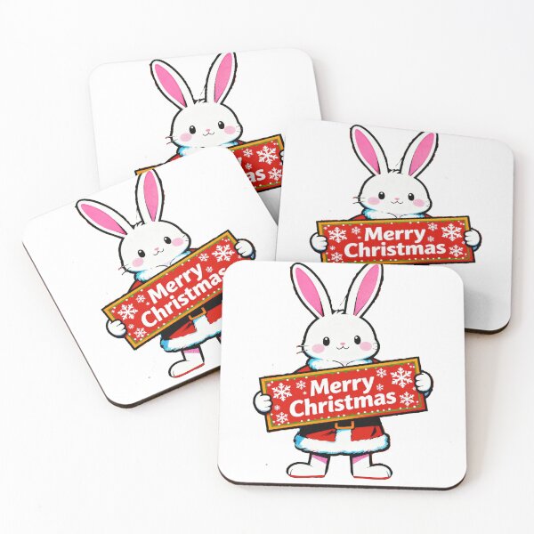 Item preview, Cute Christmas Bunny Holding Merry Christmas Sign – Simple Holiday Art designed and sold by UniqueArtsOnly.
