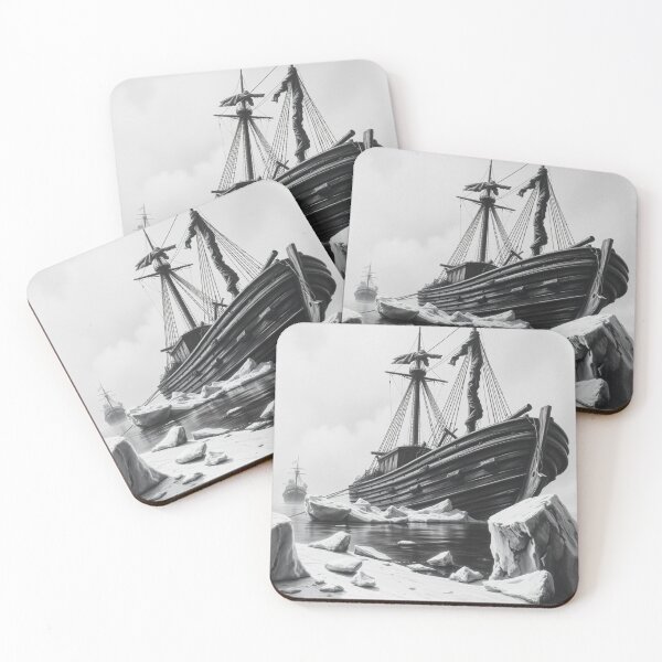Item preview, Arctic Shipwreck Ghost Ship in Ice - Black and White Art designed and sold by EllDAV777.