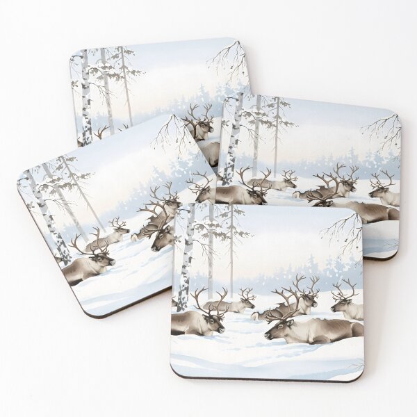 Item preview, Herd of Reindeer Resting in a Snowy Birch Forest Clearing designed and sold by homydesign.