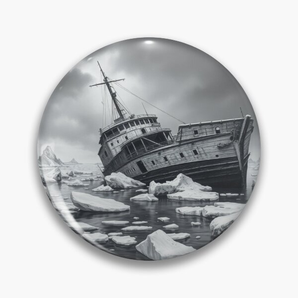 Item preview, "Abandoned Ghost Ship in Arctic Ice - Black and White Drama" designed and sold by EllDAV777.