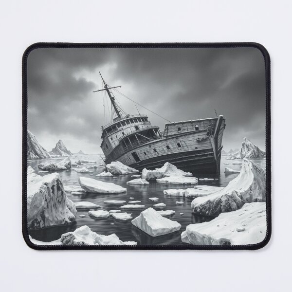 Item preview, "Abandoned Ghost Ship in Arctic Ice - Black and White Drama" designed and sold by EllDAV777.