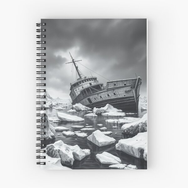 Item preview, "Abandoned Ghost Ship in Arctic Ice - Black and White Drama" designed and sold by EllDAV777.