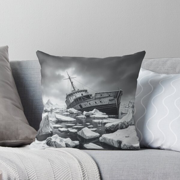 Item preview, "Abandoned Ghost Ship in Arctic Ice - Black and White Drama" designed and sold by EllDAV777.