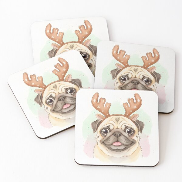 Item preview, Adorable Pug Wearing Christmas Reindeer Antlers Headband designed and sold by homydesign.