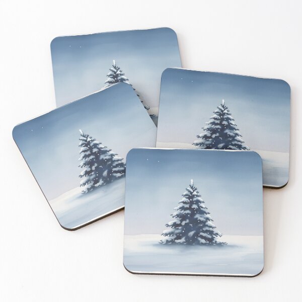 Item preview, Snow-covered evergreen tree in a blue winter landscape designed and sold by homydesign.
