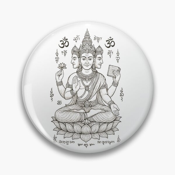 Item preview, Sacred Four-Faced Brahma on Lotus – Thai Divine Line Art Illustration designed and sold by Sksticker991.