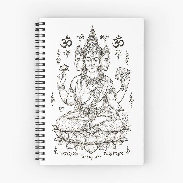 Item preview, Sacred Four-Faced Brahma on Lotus – Thai Divine Line Art Illustration designed and sold by Sksticker991.