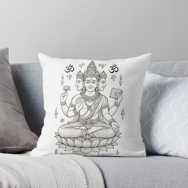 Item preview, Sacred Four-Faced Brahma on Lotus – Thai Divine Line Art Illustration designed and sold by Sksticker991.