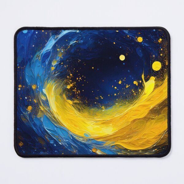 Item preview, A glowing form of yellow and blue light with scattered bokeh effects against a dark background. Generative AI. designed and sold by homydesign.