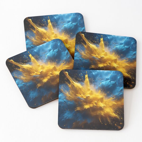 Item preview, Explosive burst of yellow and blue powder, creating a dynamic and abstract composition against a dark backdrop designed and sold by homydesign.