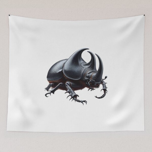 Item preview, A detailed rhinoceros beetle illustration with exaggerated horns and textured body against a clean white background designed and sold by homydesign.