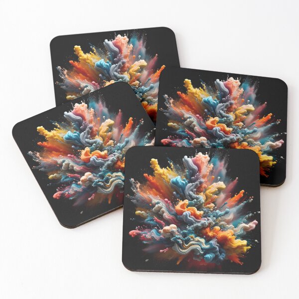 Item preview, A vibrant explosion of multicolored paint and powder against a dark background, creating a dynamic abstract form with a sense of energy designed and sold by homydesign.