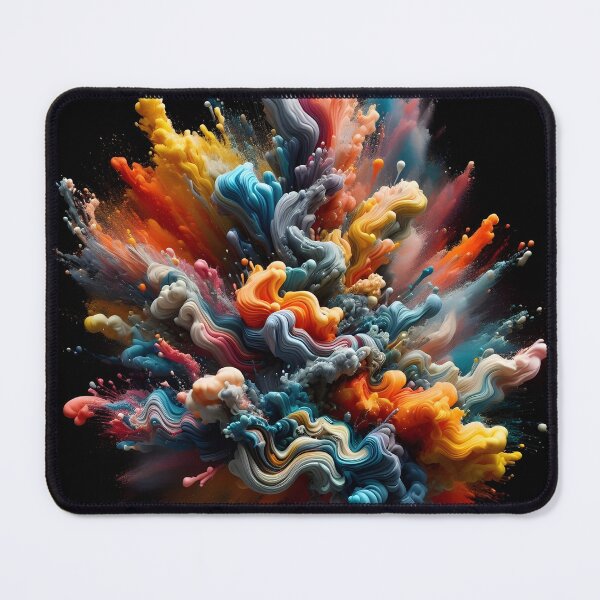 Item preview, A vibrant explosion of multicolored paint and powder against a dark background, creating a dynamic abstract form with a sense of energy designed and sold by homydesign.