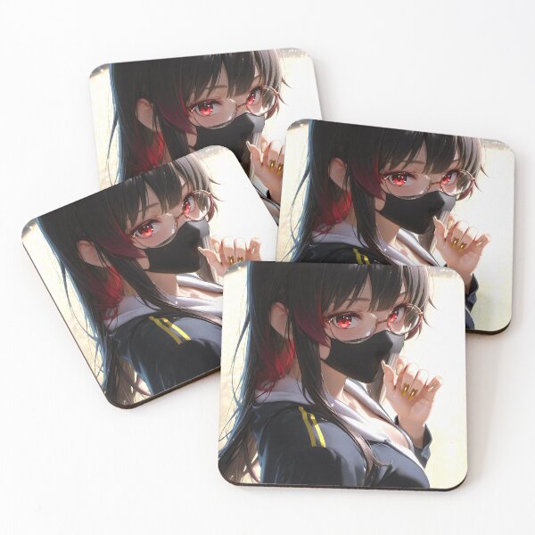 Item preview, Anime Girl with Glasses & Face Mask | Red Eyes Aesthetic | Cinematic Night Lighting designed and sold by PixelTeaStudio.