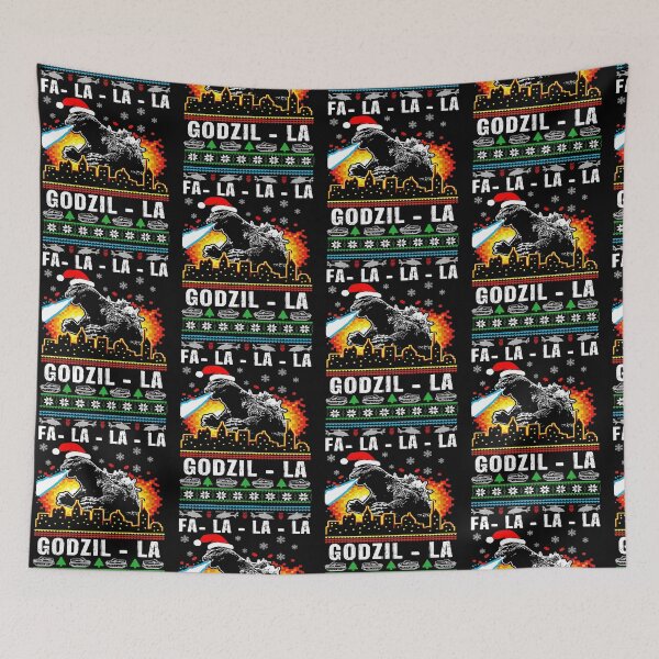 Item preview, Fa La La La Godzilla Kaiju Christmas Santazilla Japanese Monster Dinosaur Ugly Christmas Sweater designed and sold by pansak.