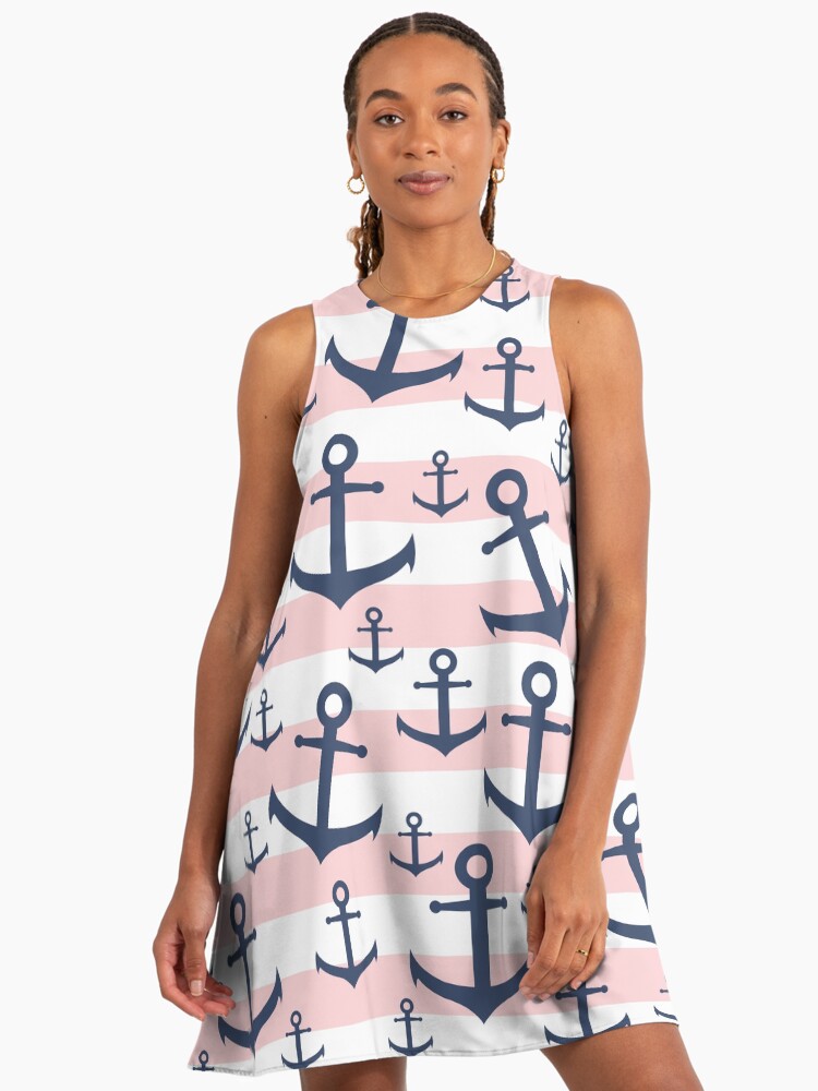 Nautical pink stripe navy blue anchor pattern" A-Line Dress for Sale by NaughtyCat | Redbubble Nautical pink stripe navy blue anchor pattern" A-Line Dress for Sale by NaughtyCat | Redbubble