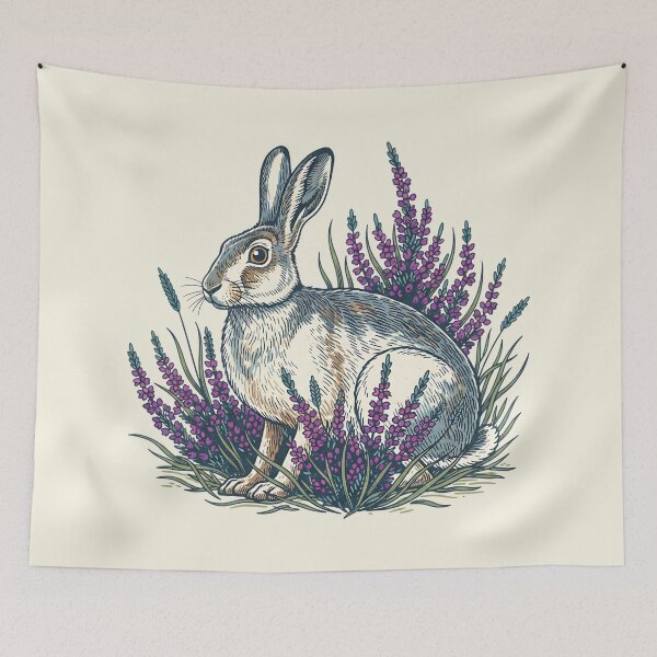 Item preview, Mountain Hare with Purple Heather Meadow designed and sold by BirdsnStuff.