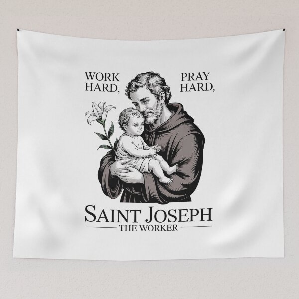 Item preview, Catholic Works Hard Prays Hard Saint Joseph The Worker  designed and sold by DrewLeuschke.