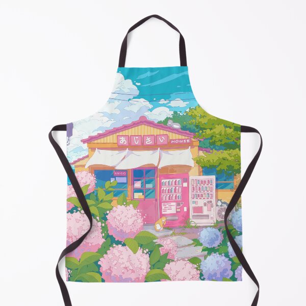 Aperçu de l'œuvre La maison des Hortensias, les chats kawaii, les fleurs et le ciel merveilleux créée et vendue par AnGoArt.