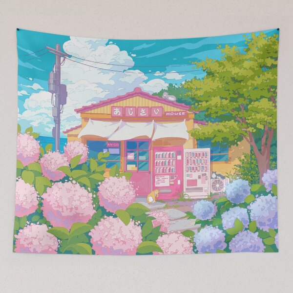 Item preview, The Hydrangea house, kawaii cats, flowers, and wonderful sky designed and sold by AnGoArt.