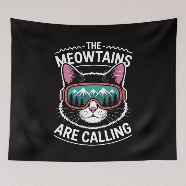 Item preview, The Meowtains Are Calling Cat Hiking Skiing Adventure designed and sold by Silicula.
