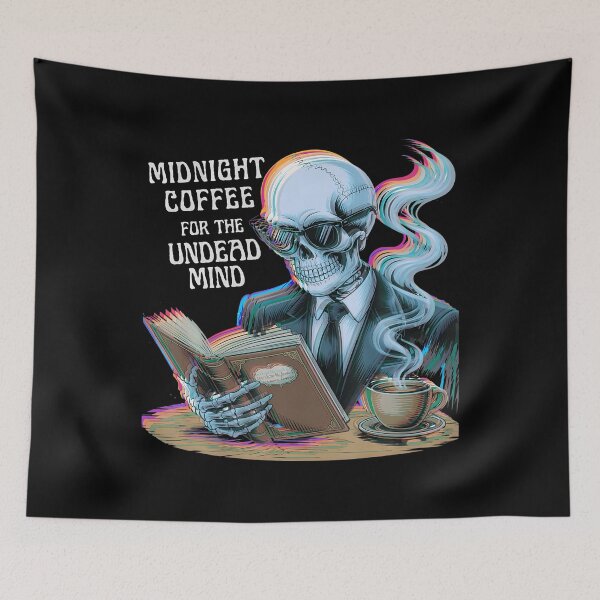 Item preview, Midnight Coffee Undead Mind Skeleton Reading Book Caffeine designed and sold by MarionCharleen.