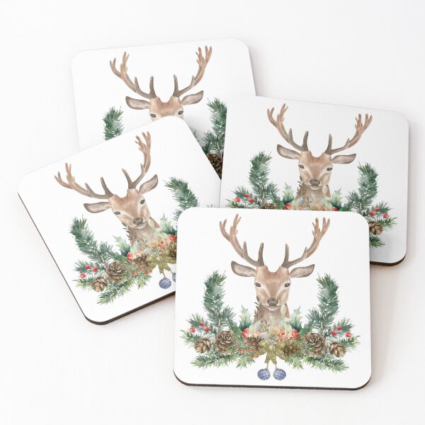 Item preview, Watercolor Christmas Deer with Pinecones & Winter Foliage designed and sold by EniShiju.
