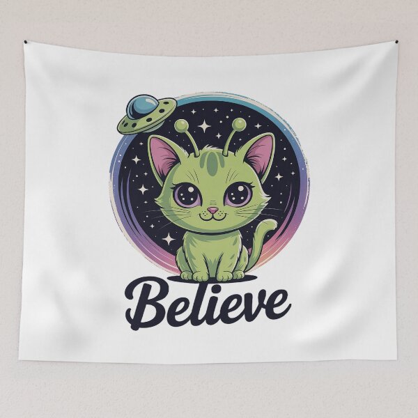 Item preview, Cute Alien Cat Belive in UFO Kawaii designed and sold by HaileyRobel.