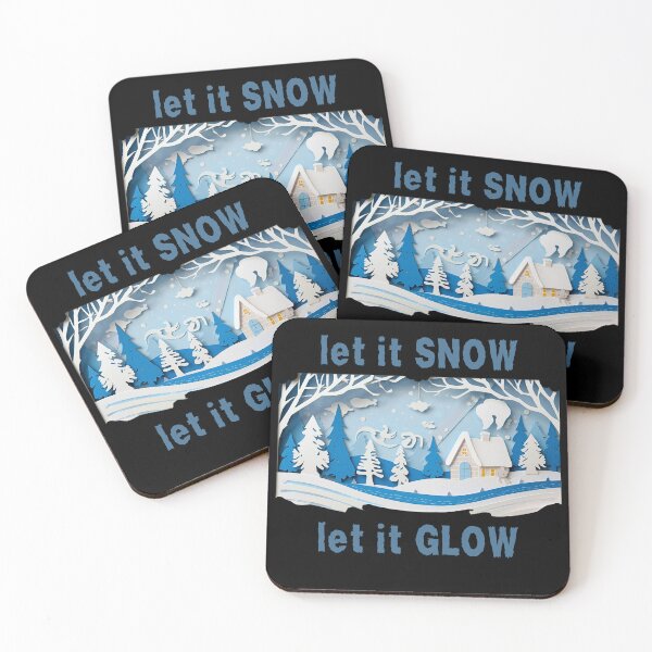 Item preview, Let It Snow Let It Glow - Blue Paper Cut Winter Cottage Scene designed and sold by GreyChocolate.