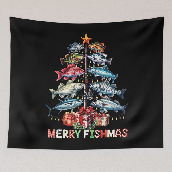 Item preview, Merry Fishmas Funny Christmas Tree Lights Fishing Rod Fish designed and sold by EstherDiane.