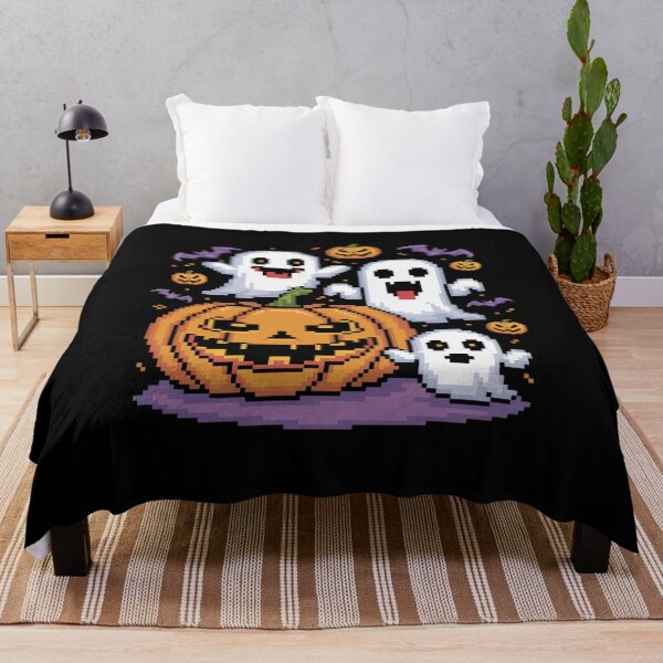 Item preview, Funny Halloween Pumpkin Chasing Ghosts 80s 8 Bit Pixel Art designed and sold by khorbiasieno.
