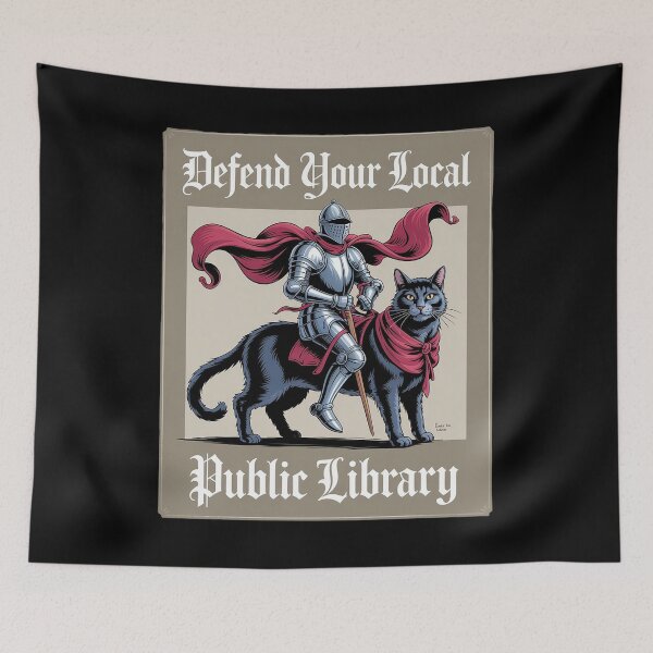 Item preview, Defend Your Local Library Cat Knight Reader Men Women Raglan Baseball Tee designed and sold by milanforbes.