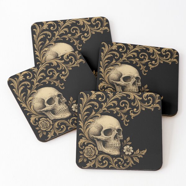 Item preview, Gothic Skull with Gold Baroque Filigree – Vintage Rose Macabre Art designed and sold by Mouraludia.