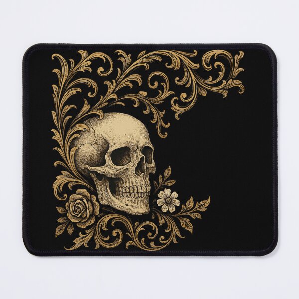 Item preview, Gothic Skull with Gold Baroque Filigree – Vintage Rose Macabre Art designed and sold by Mouraludia.