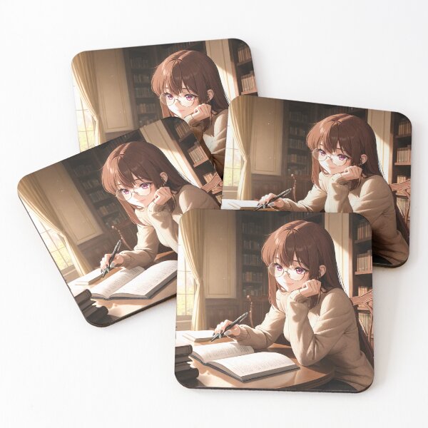 Item preview, Cute Anime Study Girl | Cozy Library Aesthetic | Warm Light Illustration designed and sold by PixelTeaStudio.