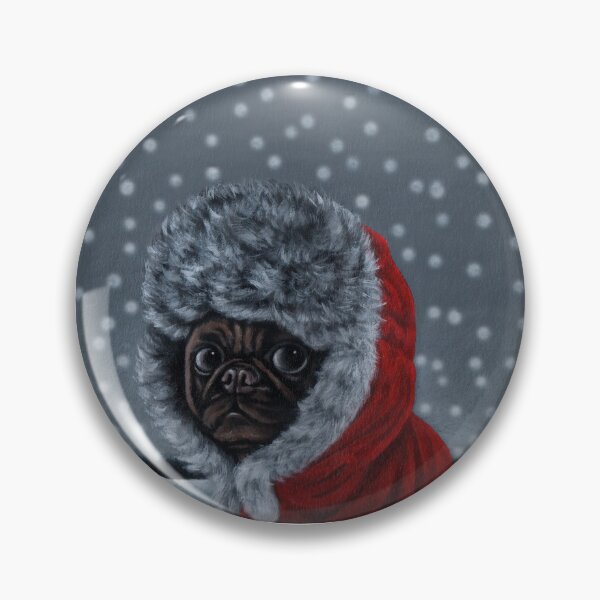 Item preview, There is a pug dog wearing a red fur coat in the snow. designed and sold by EmilyDouArt.