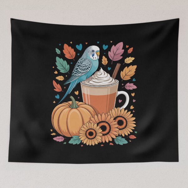 Item preview, Budgie Parakeet Pumpkin Spice Latte Lovers Budgerigar Autumn Long  designed and sold by estellaken.