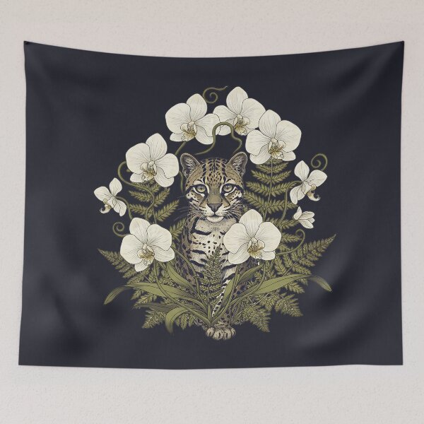 Item preview, Ocelot Framed by Pale Orchids and Ferns designed and sold by BirdsnStuff.