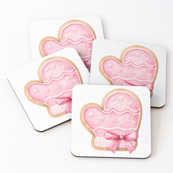 Item preview, Watercolor Pink Mitten Cookie with Bow – Coquette Christmas Winter Aesthetic designed and sold by DivinePassion.
