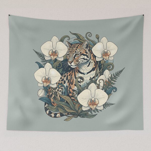 Item preview, Ocelot Surrounded by Soft Orchid Petals designed and sold by BirdsnStuff.