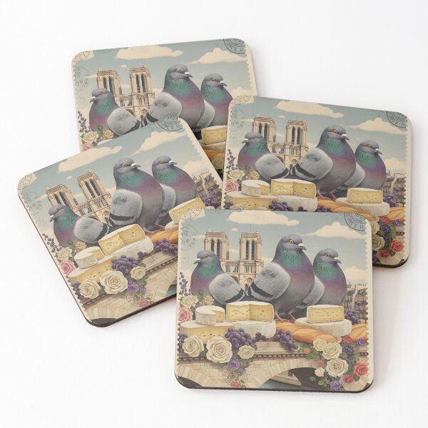 Item preview, Parisian pigeons with cheese and flowers on a bridge designed and sold by CoffeeinBloom.