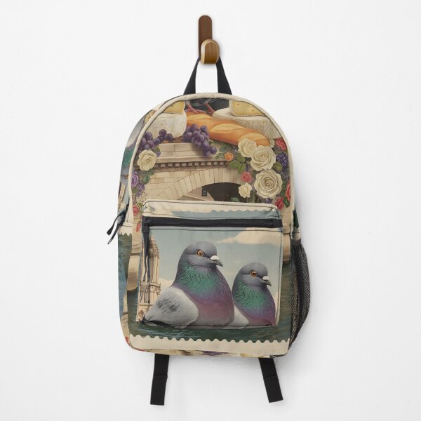 Item preview, Parisian pigeons with cheese and flowers on a bridge designed and sold by CoffeeinBloom.