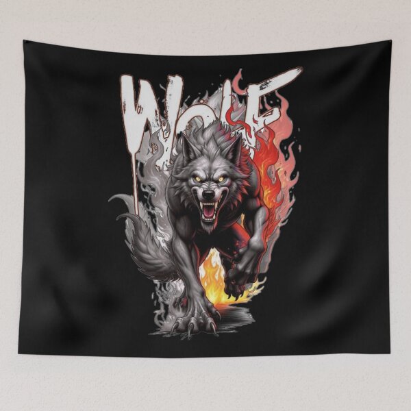 Item preview, "Fury Wolf – Dark Fire Beast Illustration designed and sold by Bubble-Bay Shop.
