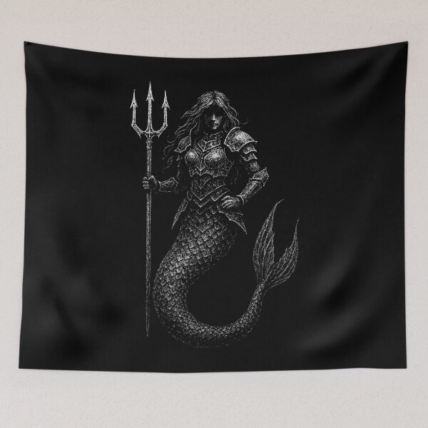 Item preview, Armored Mermaid Warrior – Dark Gothic Fantasy Illustration designed and sold by Mortisigil.